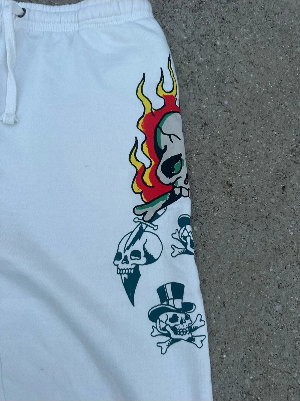 Men’s Ed Hardy Ivory Flame Skull Sweat Pants